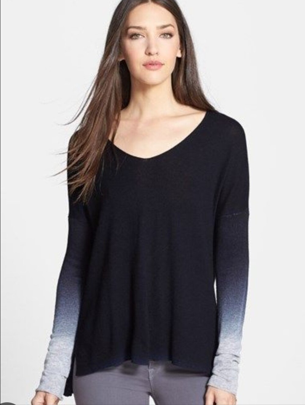 Vince Ombré Wool & Cashmere Blue & Grey V Neck Sweater